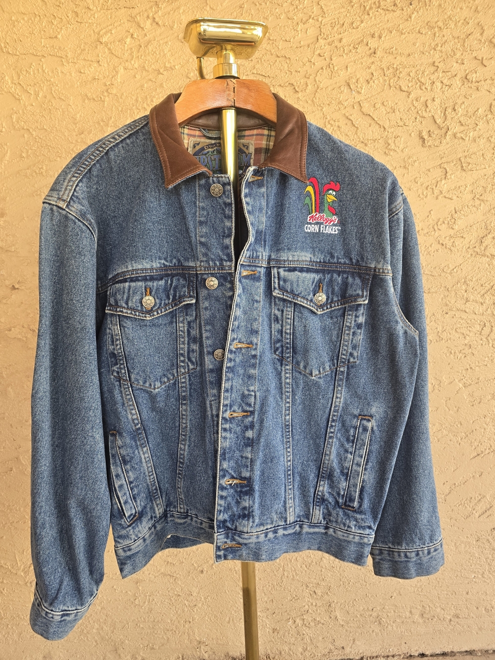 Upstream Denim Jacket with Brown Leather Trim - Blue
